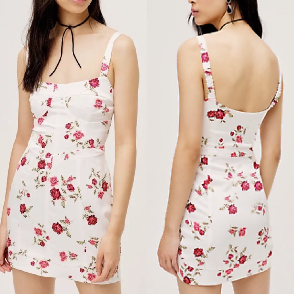 For Love And Lemons White Satin Floral Mini Dress
